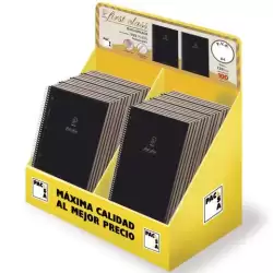 (E22-01) PACSA CUADERNO FIRST CLASS 120H A5 100GR 5X5+GRECA MICROPERFORADO EXPOSITOR 24 UD TAPA NEGRA RELIEVE ORO/PLATA