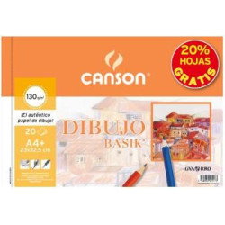 (C400110484) CANSON BLOC DIBUJO BASIK ESPIRAL 20H+20% GRATIS A4+ 130GR MICROPERFORADO BLANCO NATURAL -10U-