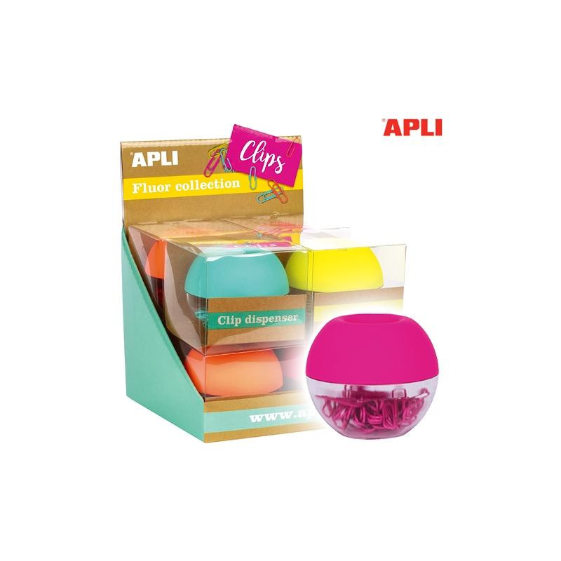 (16905) APLI PORTACLIPS REDONDO CON 50 CLIPS COLORES SURTIDOS
