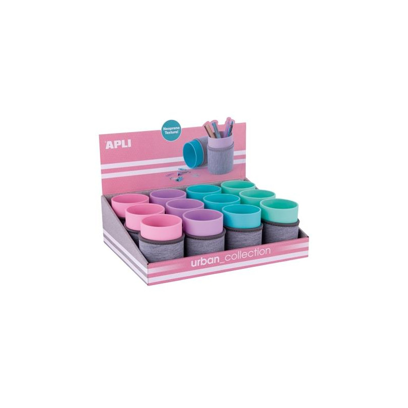 (19194) APLI CUBILETE DE NEOPRENO URBAN COLLECTION EXPOSITOR DE 12 C/SURTIDOS