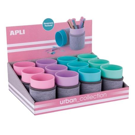 (19194) APLI CUBILETE DE NEOPRENO URBAN COLLECTION EXPOSITOR DE 12 C/SURTIDOS