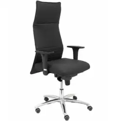 (206SPIELNE) PIQUERAS Y CRESPO SILLÓN ALBACETE GIRATORIO SINCRO BRAZOS REG. RUEDAS DE PARQUÉ TAPIZADO PIEL NEGRO