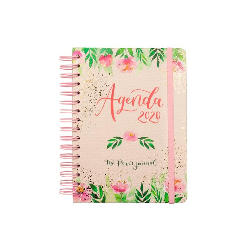 (770320126) FINOCAM AGENDA ESPIRAL THE FLOWER JOURNAL E10-155X212MM 1DP TAPA DURA ROSA 2026