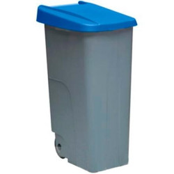 (23450-AZ) DENOX CONTENEDOR DE RECICLAJE C/RUEDAS Y ASA CERRADO 110L GRIS C/TAPA AZUL