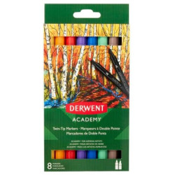 (98206) DERWENT ROTULADORES ACADEMY DOBLE PUNTA FINA/PINCEL COLORES SURTIDOS ESTUCHE 8 UD