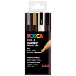 (182634673) POSCA MARCADOR  PC-3M/4C NO PERMANENTE PUNTA FINA 0.9MM-1.3MM COLORES SURTIDOS GSWB -ESTUCHE 4U-