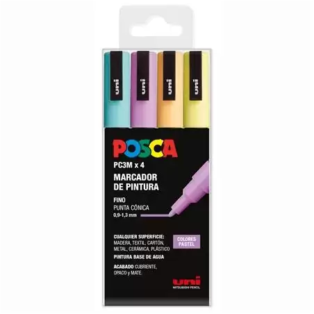 (182634851) POSCA MARCADOR  PC-3M/4C NO PERMANENTE PUNTA FINA 0.9MM-1.3MM COLORES SURTIDOS PASTEL -4U-