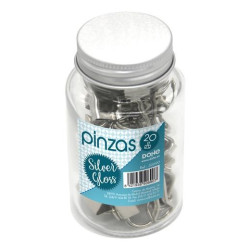 (50690) DOHE PINZAS METÁLICAS 19MM SILVER GLOSS BOTE DE CRISTAL CON TAPA 20 UD