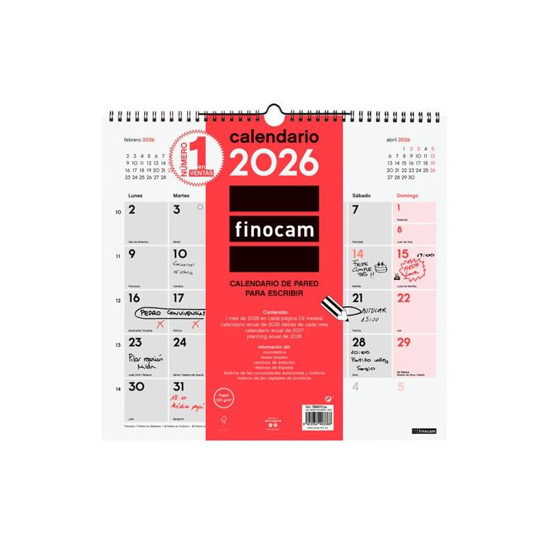 (780070026) FINOCAM CALENDARIO DE PARED PARA ESCRIBIR L-340X320MM MV NEUTRO 2026