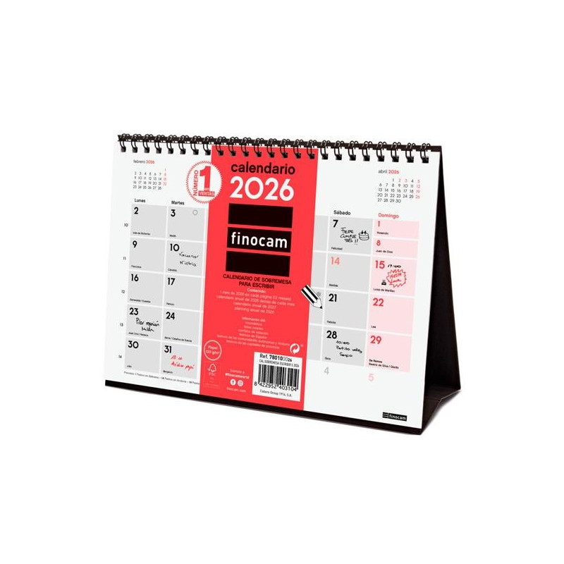 (780100026) FINOCAM CALENDARIO DE SOBREMESA PARA ESCRIBIR S-210X150MM MV NEUTRO 2026