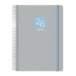 (12689-2026) DOHE AGENDA ANUAL MEMPHIS ESPIRAL 15X21CM DP CIERRE C/GOMA PP GRIS 2026
