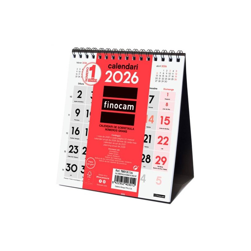 (780130026) FINOCAM CALENDARIO DE SOBREMESA NÚMEROS GRANDES XS-140X150MM MV NEUTRO 2026 CATALÁN