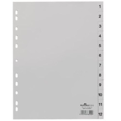 (651210) DURABLE ÍNDICES PP CON PESTAÑAS IMPRESAS DIVISIÓN NUMÉRICA 1-12 VERTICAL A4 GRIS