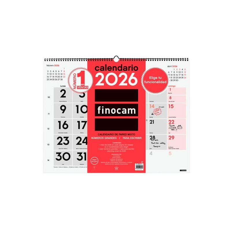 (780020026) FINOCAM CALENDARIO DE PARED MIXTO XL-540X420MM MV NEUTRO 2026