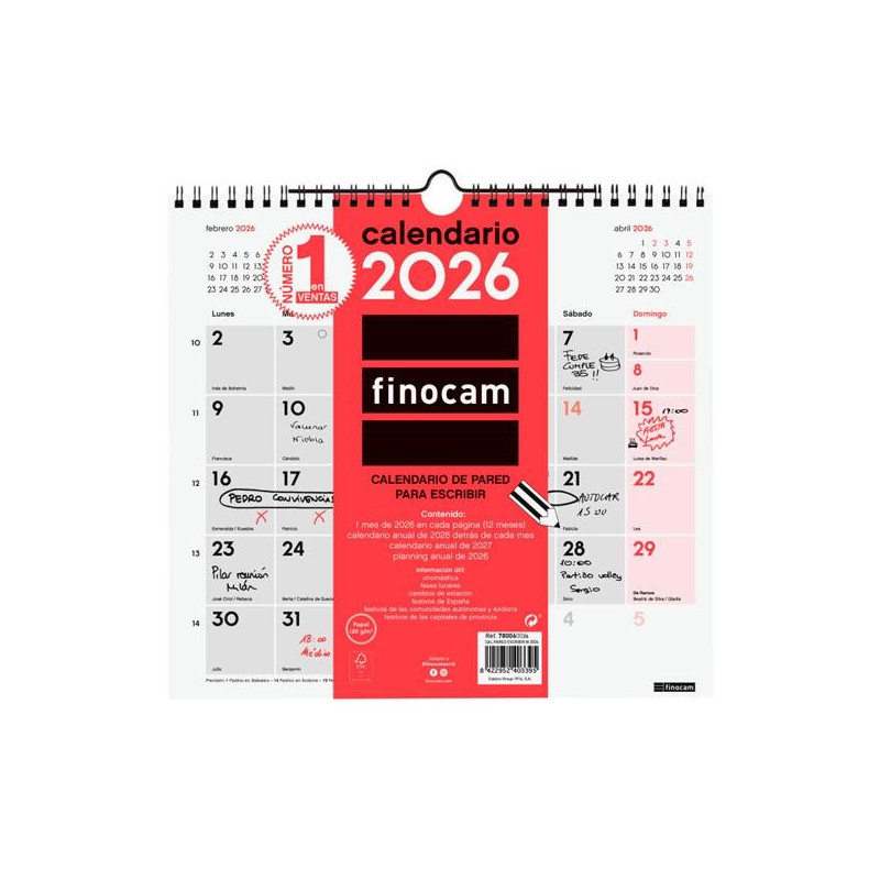 (780060026) FINOCAM CALENDARIO DE PARED PARA ESCRIBIR M-265X245MM MV NEUTRO 2026