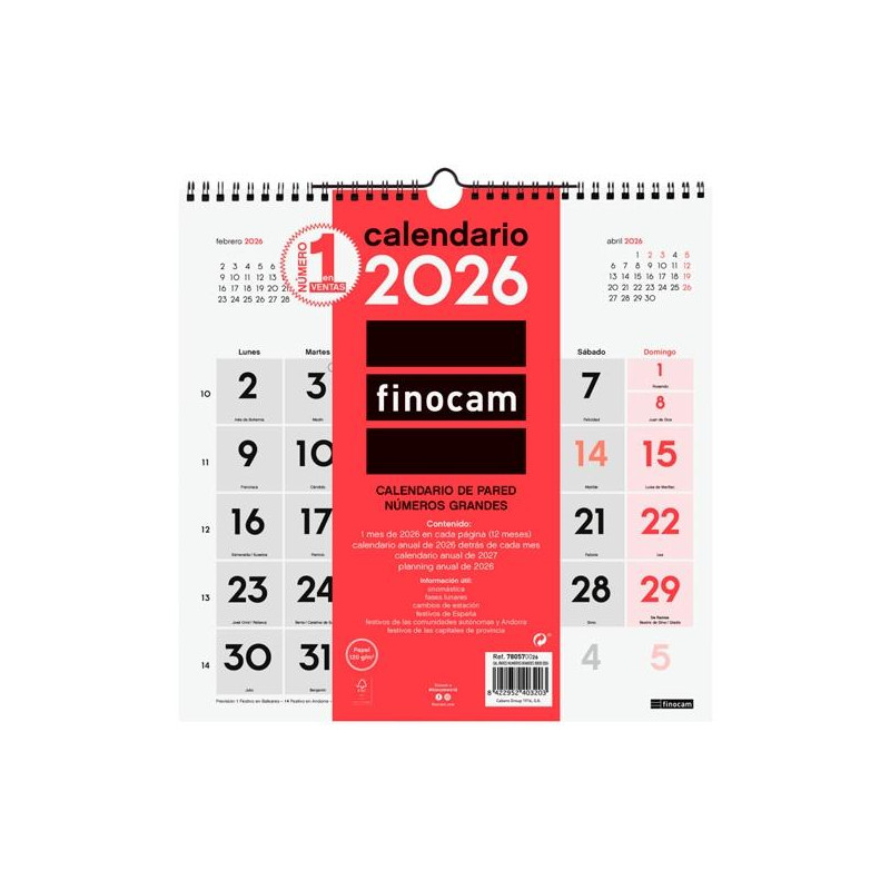 (780570026) FINOCAM CALENDARIO DE PARED NÚMEROS GRANDES 30X30-300X300MM MV NEUTRO 2026