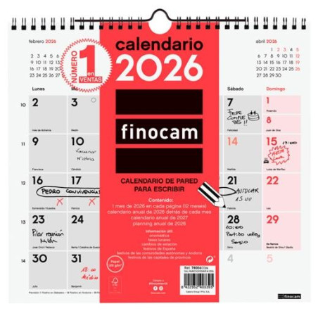 (780060026) FINOCAM CALENDARIO DE PARED PARA ESCRIBIR M-265X245MM MV NEUTRO 2026