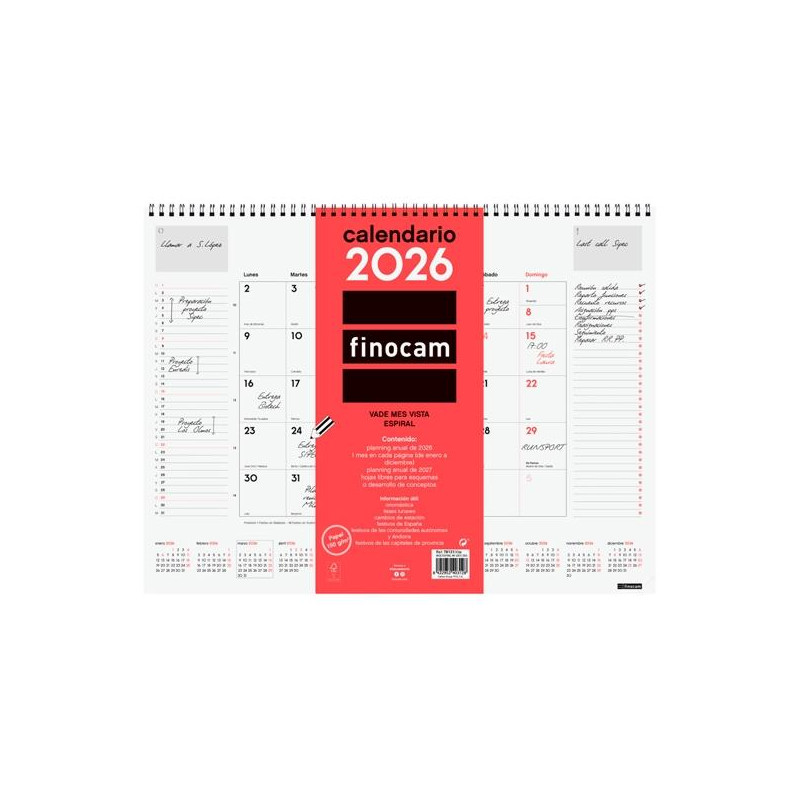 (781310026) FINOCAM VADE CALENDARIO ESPIRAL 420X310MM MV NEUTRO 2026