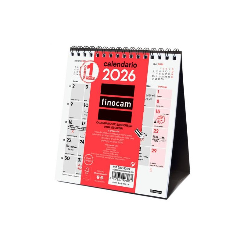 (780140026) FINOCAM CALENDARIO DE SOBREMESA PARA ESCRIBIR XS-140X150MM MV NEUTRO 2026