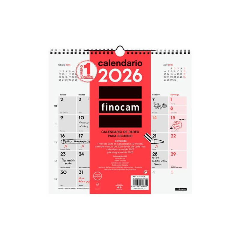 (781520026) FINOCAM CALENDARIO DE PARED PARA ESCRIBIR 30X30-300X300MM MV NEUTRO 2026