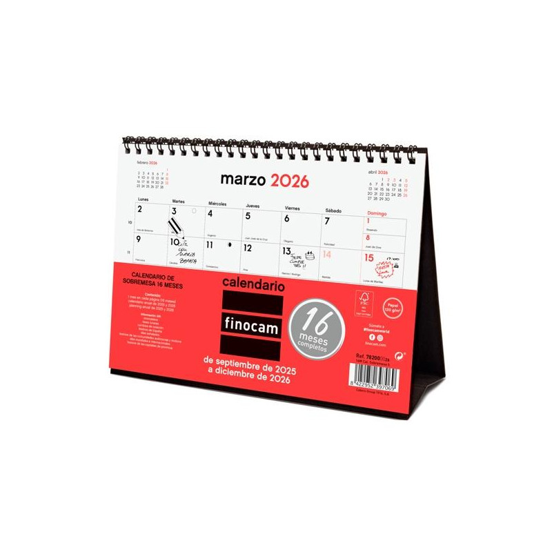 (782000026) FINOCAM CALENDARIO DE SOBREMESA 16 MESES S-210X150MM MV NEUTRO 2025-2026