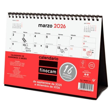 (782000026) FINOCAM CALENDARIO DE SOBREMESA 16 MESES S-210X150MM MV NEUTRO 2025-2026
