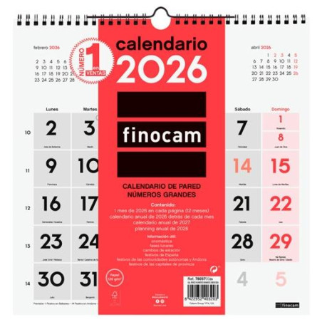 (780570026) FINOCAM CALENDARIO DE PARED NÚMEROS GRANDES 30X30-300X300MM MV NEUTRO 2026