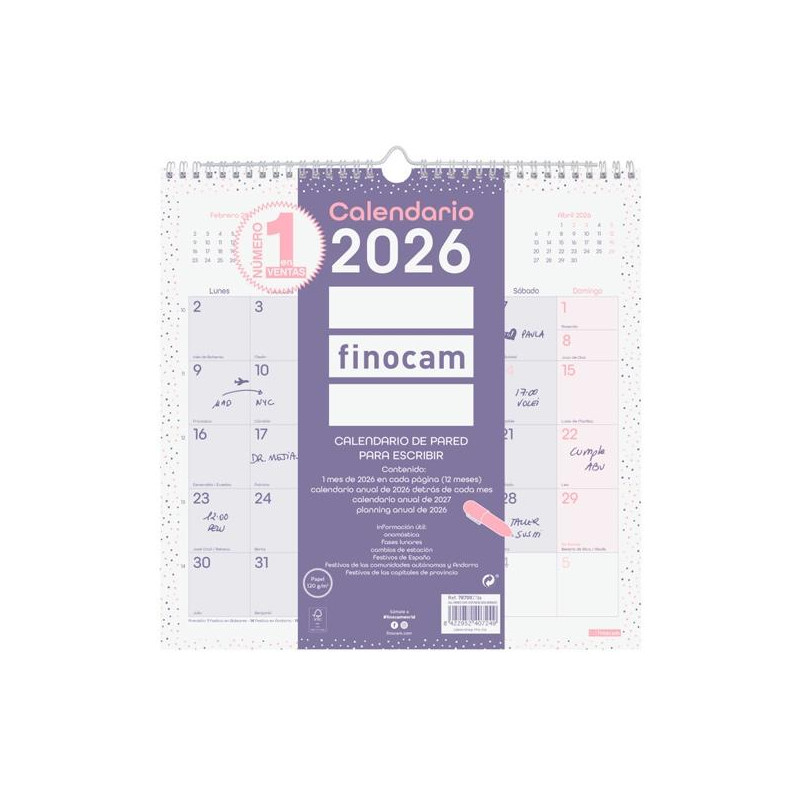 (787002726) FINOCAM CALENDARIO DE PARED PARA ESCRIBIR 30X30-300X300MM MV CHIC MORADO 2026