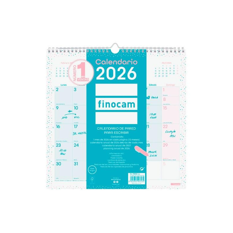 (787005826) FINOCAM CALENDARIO DE PARED PARA ESCRIBIR 30X30-300X300MM MV CHIC TURQUESA 2026