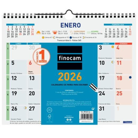 (781420026) FINOCAM CALENDARIO DE PARED NÚMEROS GRANDES M-300X247MM MV COLOR 2026