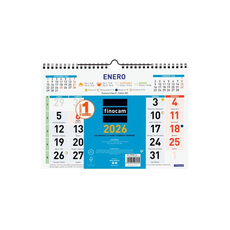 (781440026) FINOCAM CALENDARIO DE PARED NÚMEROS GRANDES 300X210MM MV COLOR 2026