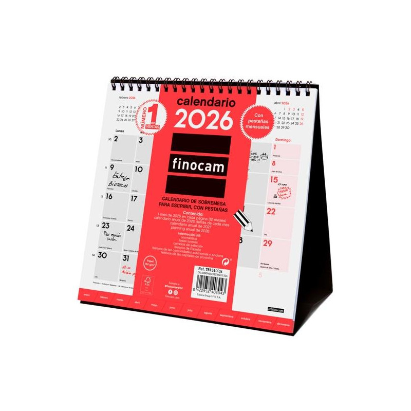 (781560026) FINOCAM CALENDARIO DE SOBREMESA PARA ESCRIBIR S-190X190MM CON PESTAÑAS MV NEUTRO 2026