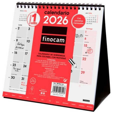 (781560026) FINOCAM CALENDARIO DE SOBREMESA PARA ESCRIBIR S-190X190MM CON PESTAÑAS MV NEUTRO 2026