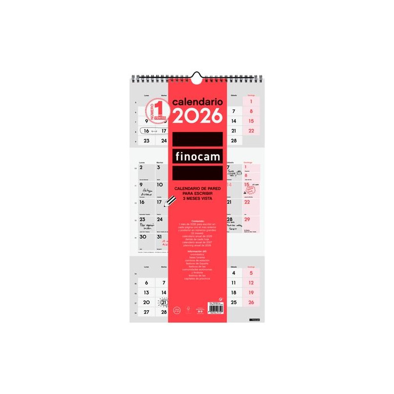 (781580026) FINOCAM CALENDARIO DE PARED PARA ESCRIBIR M-236X430MM 3MV NEUTRO 2026