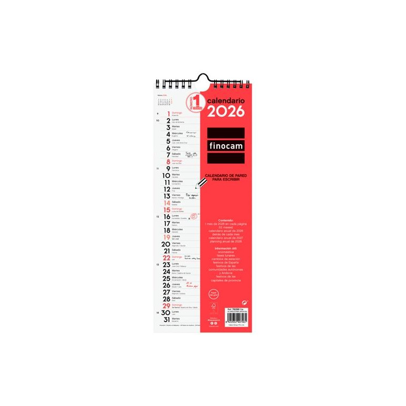 (782080026) FINOCAM CALENDARIO DE PARED PARA ESCRIBIR LARGO M-130X330MM MV NEUTRO 2026