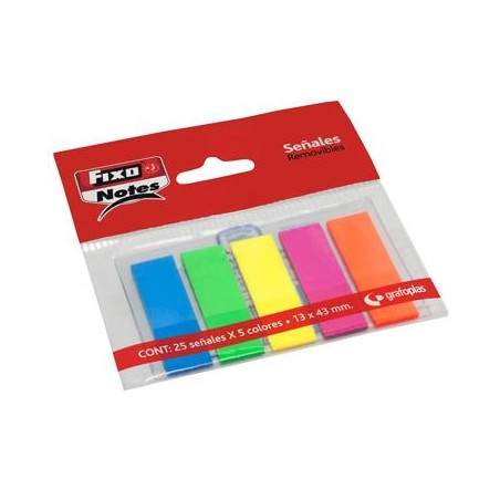 (65006180) FIXO MARCADORES ADHESIVOS BANDERITAS PET 13X43MM PACK 5 BLOC X 25H C/SURTIDOS NEÓN