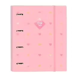 (512317666) SAFTA CARPETA DE ANILLAS 4X35MM C/RECAMBIO 100H A4 T/DURAS CIERRE C/GOMA GLOWLAB "HEARTS"