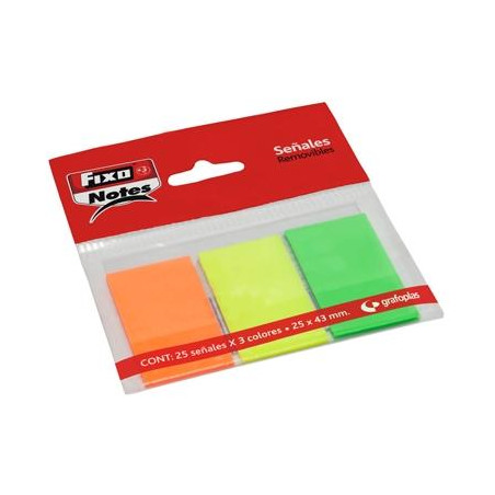 (65006280) FIXO MARCADORES ADHESIVOS BANDERITAS PET 25X43MM PACK 3 BLOC X 25H C/SURTIDOS NEÓN