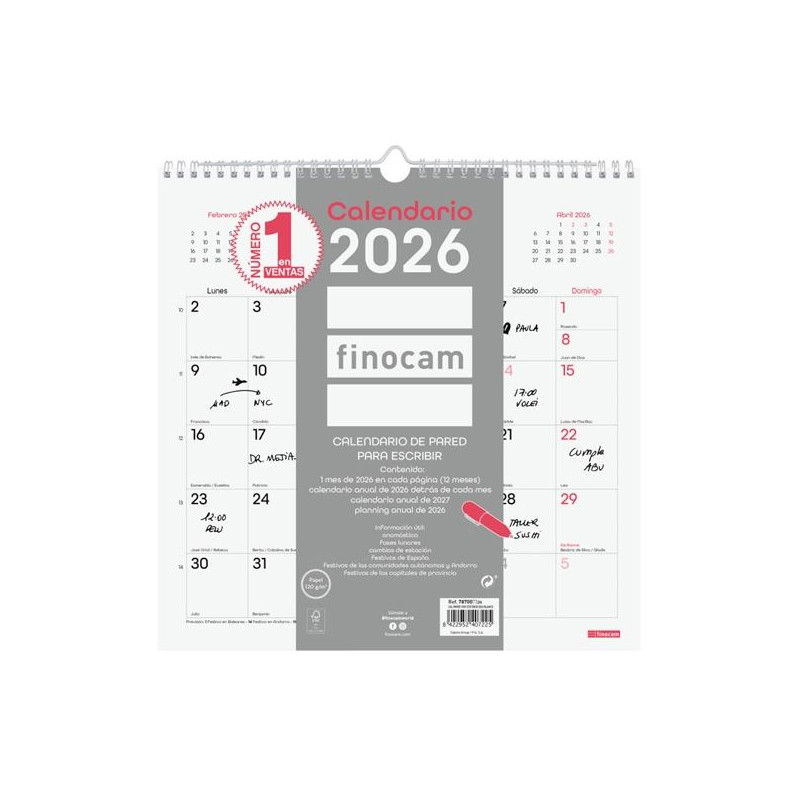 (787007326) FINOCAM CALENDARIO DE PARED PARA ESCRIBIR 30X30-300X300MM MV CHIC BLANCO 2026