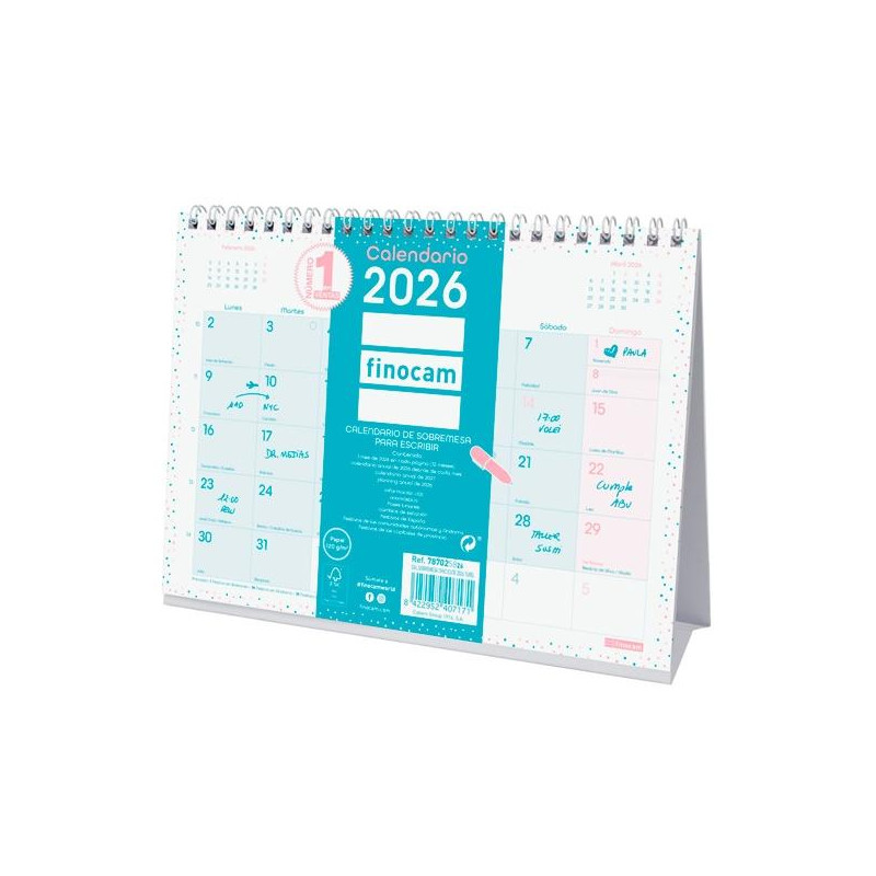 (787025826) FINOCAM CALENDARIO DE SOBREMESA PARA ESCRIBIR S-210X150MM MV CHIC TURQUESA 2026