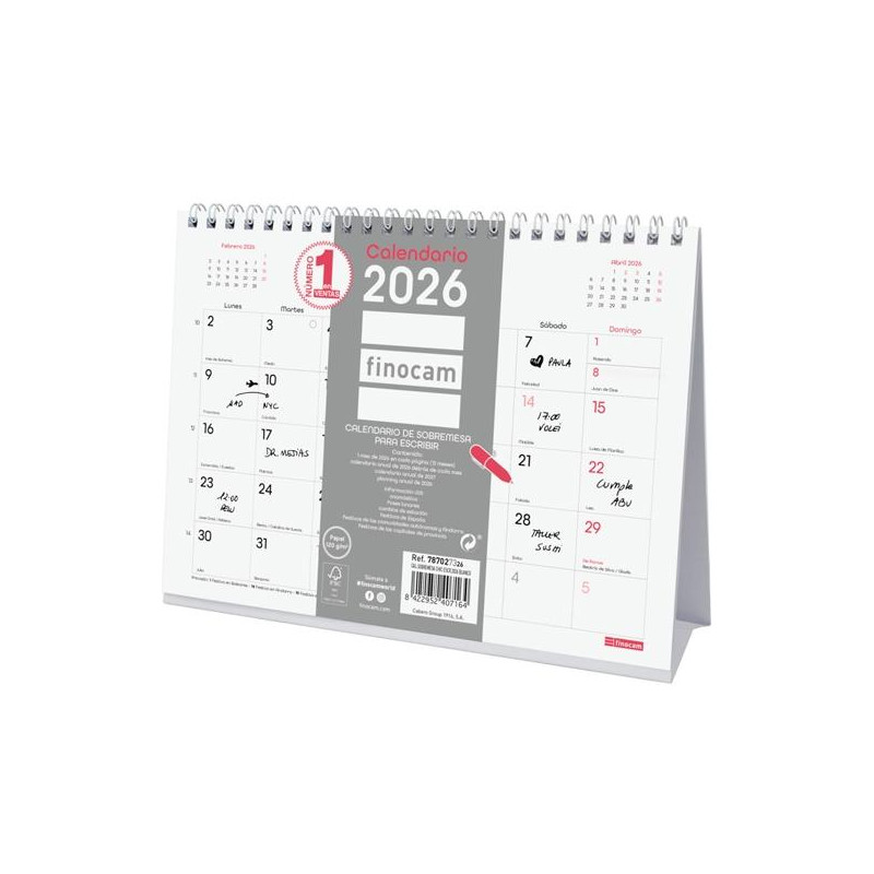 (787027326) FINOCAM CALENDARIO DE SOBREMESA PARA ESCRIBIR S-210X150MM MV CHIC BLANCO 2026