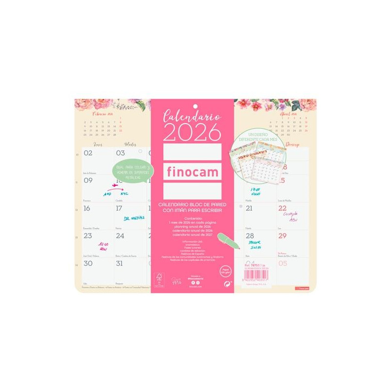 (787510126) FINOCAM CALENDARIO BLOC CON IMÁN PARA ESCRIBIR 250X200MM MV DESIGN 2026