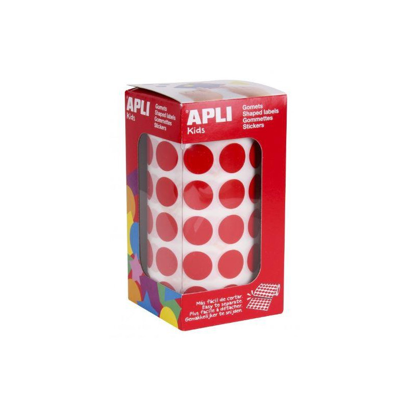 (04857) APLI GOMETS REDONDOS 15MM ROLLO ROJO -ROLLO 2832 UNIDADES-