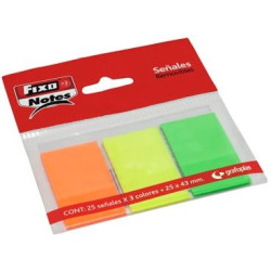 (65006280) FIXO MARCADORES ADHESIVOS BANDERITAS PET 25X43MM PACK 3 BLOC X 25H C/SURTIDOS NEÓN