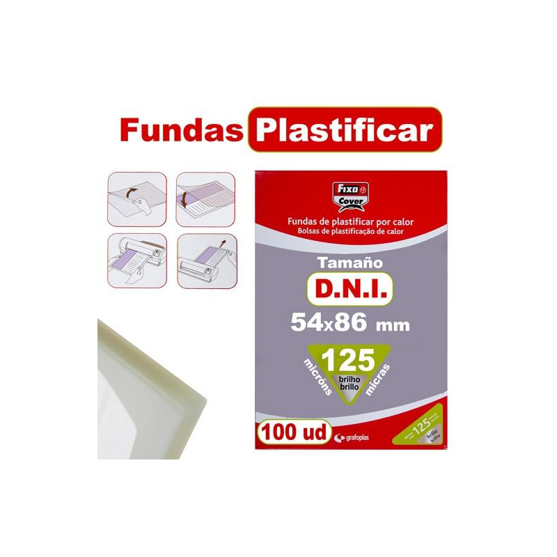 (01021400) FIXO FUNDAS DE PLASTIFICAR DNI FIXOCOVER 125 MICRAS 54X86MM BRILLO PACK 100 UD