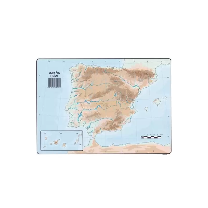 (504) SELVI MAPA MUDO FÍSICO DE ESPAÑA A4 -50U-