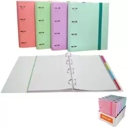 (175510E) SENFORT CARPETA ANILLAS 4X30MM RINGBOOK C/RECAMBIO 120H A4 C/GOMA 4 SEPARADORES C/SURTIDOS PASTEL