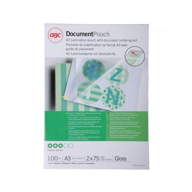 (3200745) GBC FUNDAS DE PLASTIFICAR CARTERAS 2X75 MICRAS A3 -PACK 100U-