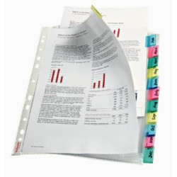 (414170) ESSELTE FUNDA MULTITALADRO 11 PP CRISTAL A4 85 MICRAS CON PESTAÑA ÍNDICE COLORES