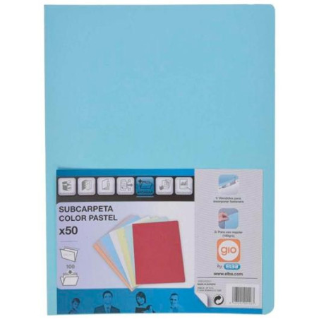 (400040571) GIO SUBCARPETA SIMPLE CARTULINA FOLIO 180GR AZUL PASTEL -50U-